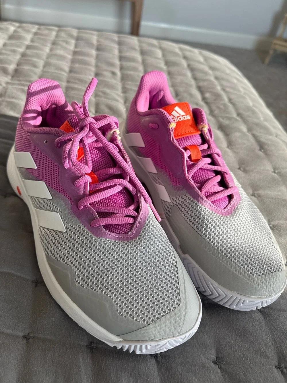 adidas Women's Pink, White & Orange Hard Court Tennis Shoes